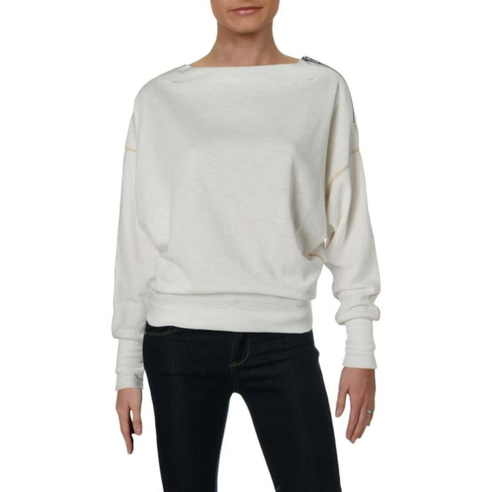 Free People We The Free Ivory Thermal Nikala Zip Shoulder Top Size Small